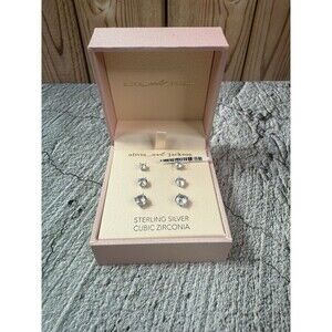 NIB Olivia And Jackson Sterling Silver Cubic Zirconia Studs 3 Earrings Set